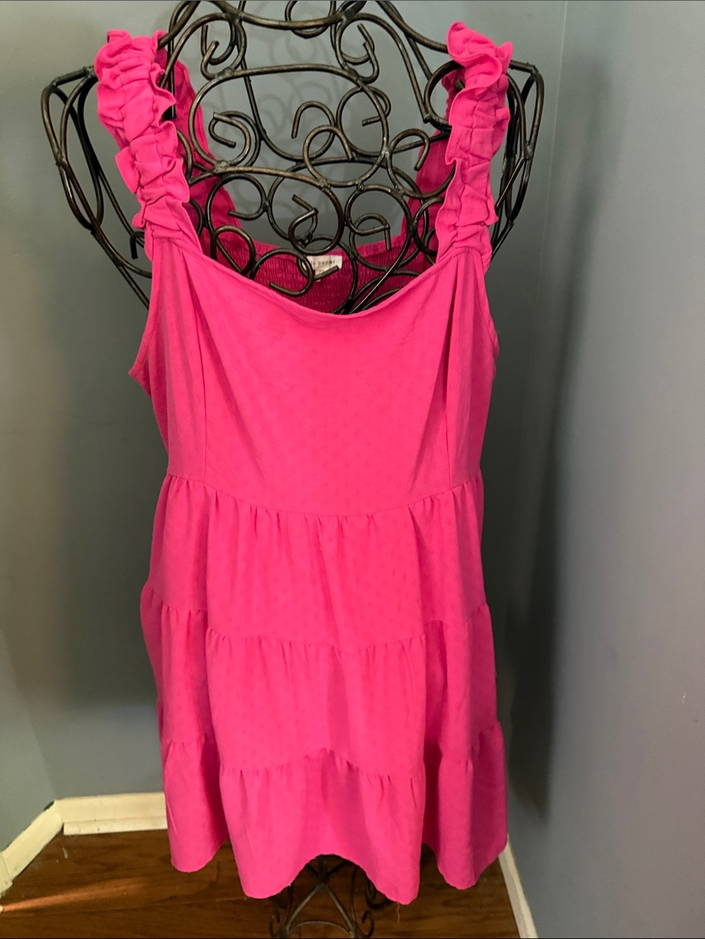 Blu Pepper Hot Pink Ruffled Strap Tiered Midi Dress